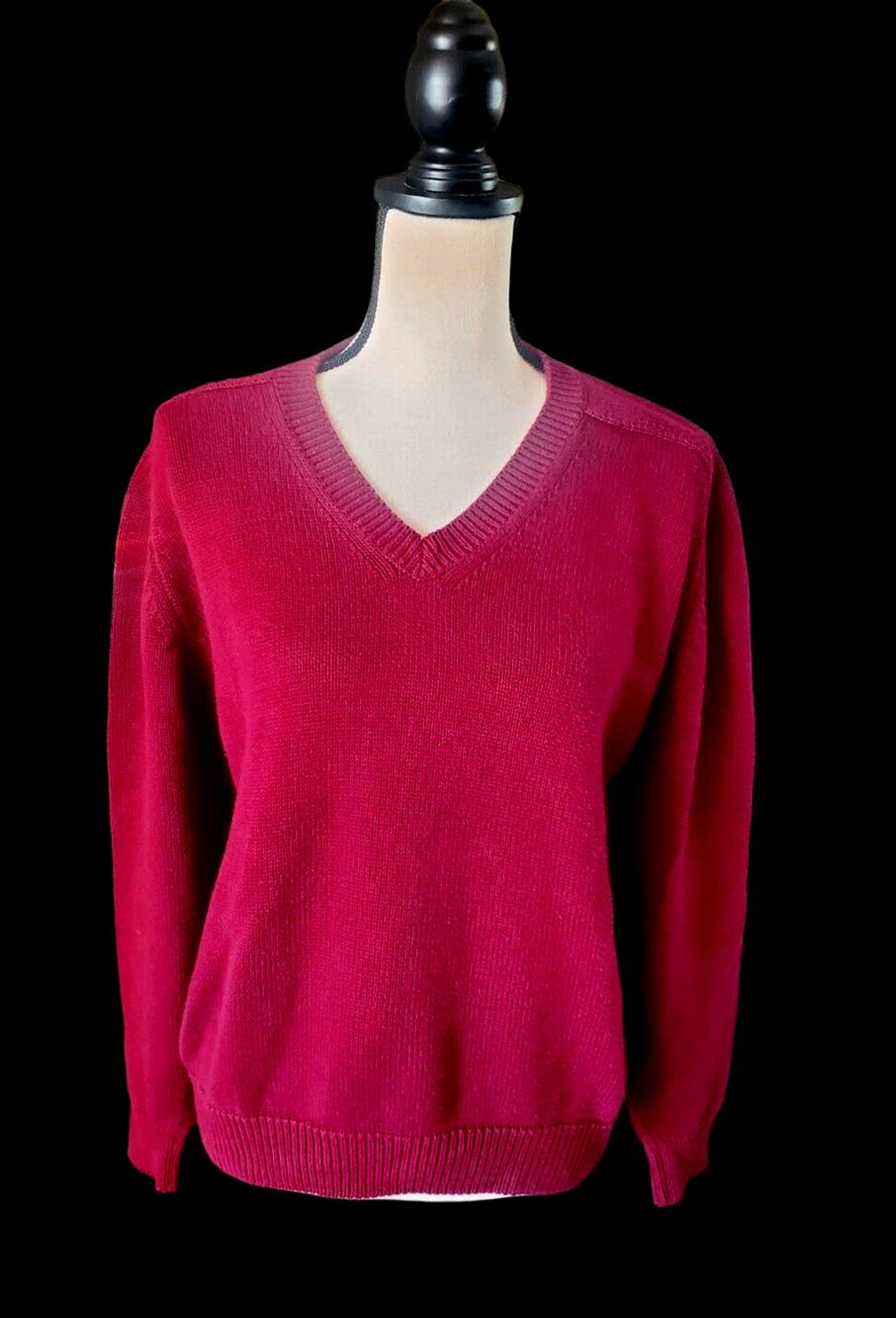Lands End Burgundy V-Neck 100% Cotton Pullover Drifter Sweater M